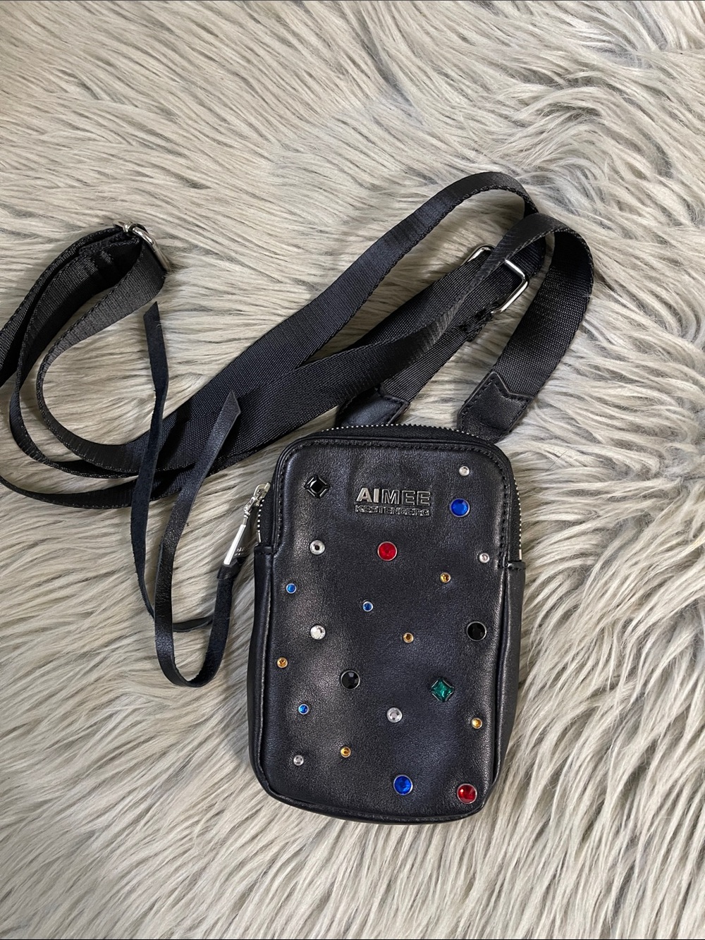 Aimee Kestenberg Black Leather Crossbody with Multicolor Studs